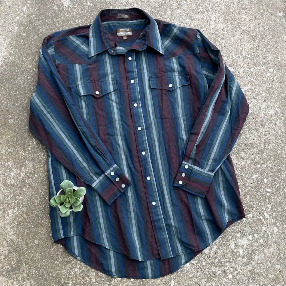Outlaw Western Wear | Vintage Striped Pearl Snap Mens Shirt 70s 80s 90s